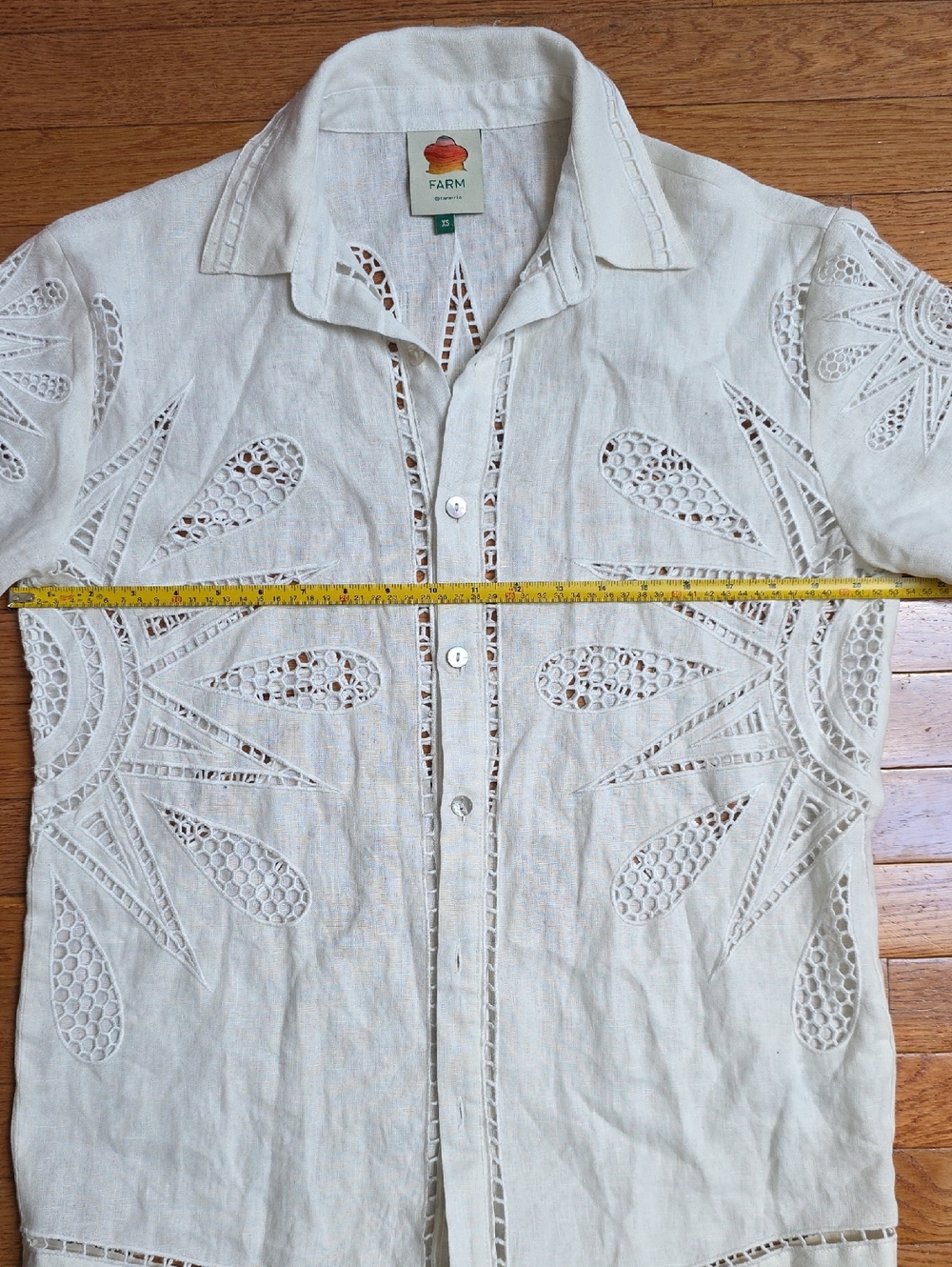 FARM Rio Maxi Sunset Richelieu Regular Fit Embroidered Linen Shirt, Size XS - Picture 9 of 9
